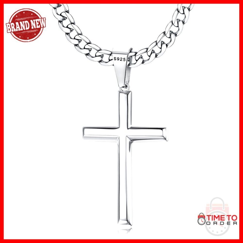 Sterling Silver Cross Necklace 5mm Cuban Chain 16-30 Inches